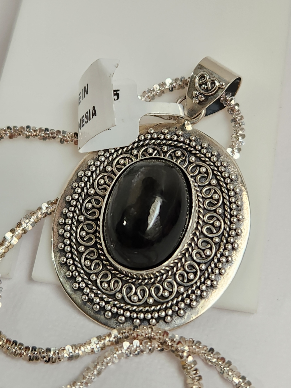 Devious! VID! Natural Black Star Diopside Bali Pendant W/ D Cut 925 Italy 20" - Picture 10 of 14